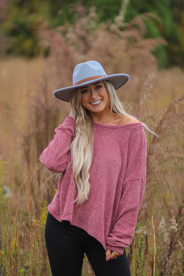 Mauve Chenille Knit Long Sleeve Top