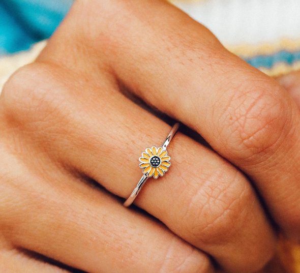 Pura Vida Silver Enamel Sunflower Ring