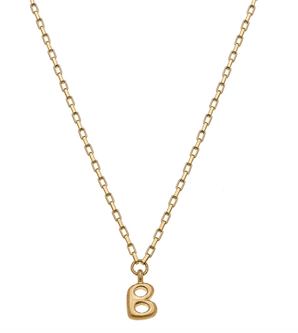 Holly Bubble Letter Box Chain Initial Necklace in Worn Gold