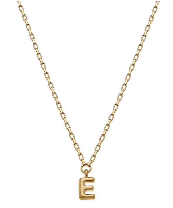 Holly Bubble Letter Box Chain Initial Necklace in Worn Gold