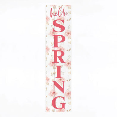 Hello Spring Pink Floral Porch Board Sign
