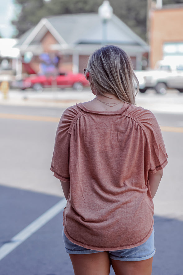 Ginger Raglan Short Sleeve Front Pocket Top