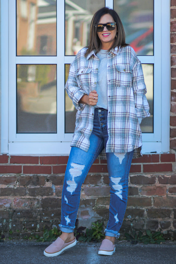 Sage & Ivory Plaid Button Down Shacket