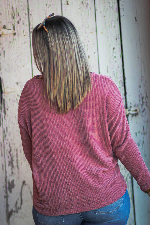 Mauve Chenille Knit Long Sleeve Top