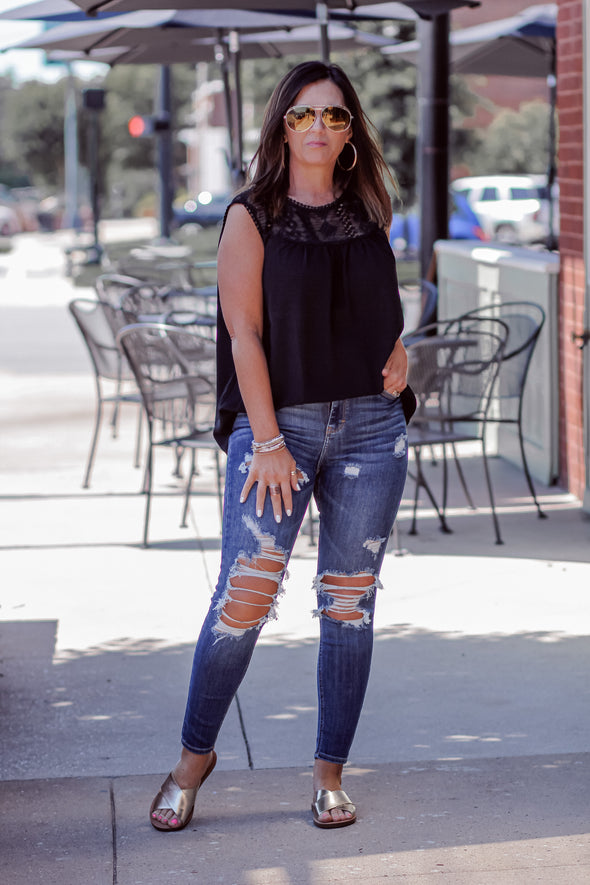 Black Lace Detail Sleeveless Top