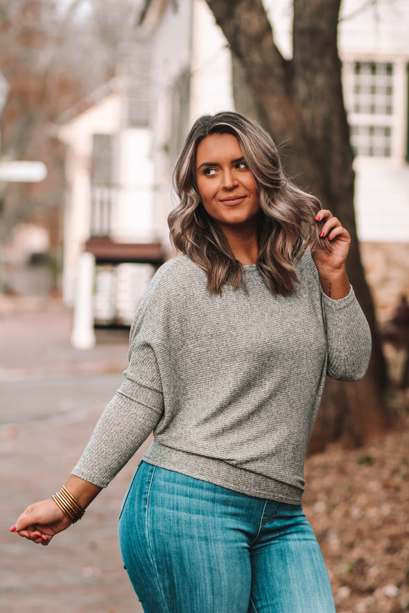 Heather Grey Brushed Dolman Sleeve Top