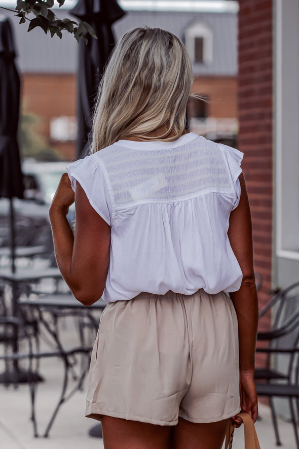 Ivory Smocked Flutter Sleeve Top