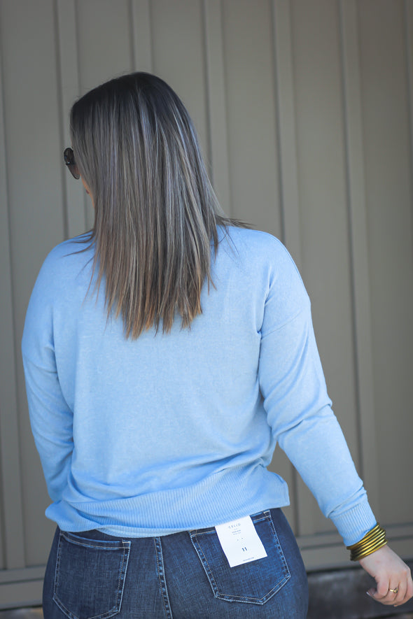 Slate Brushed Front Pocket Long Sleeve Top