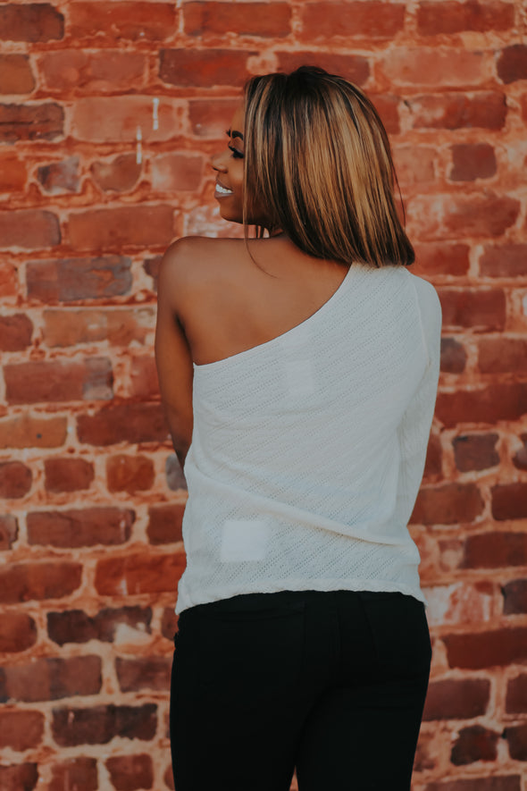 Cream Cable Knit One Shoulder Top