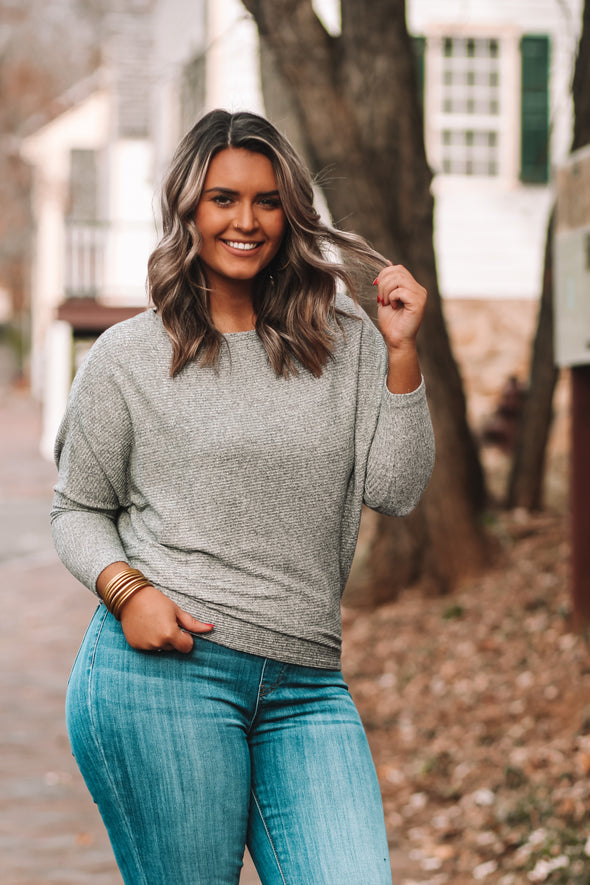 Heather Grey Brushed Dolman Sleeve Top