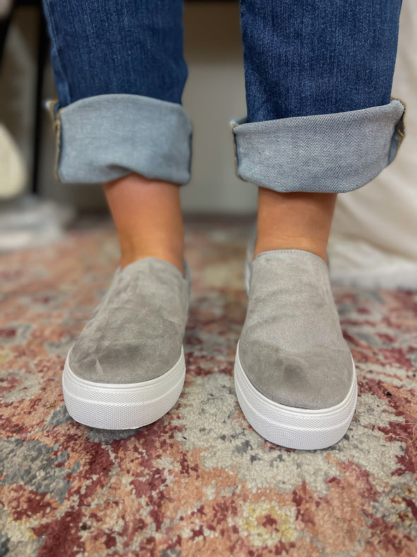 Grey Suede Slip On Sneaker