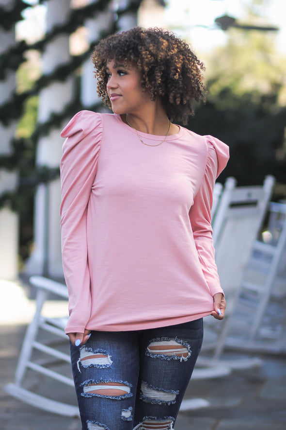 Coral Puff Sleeve Top