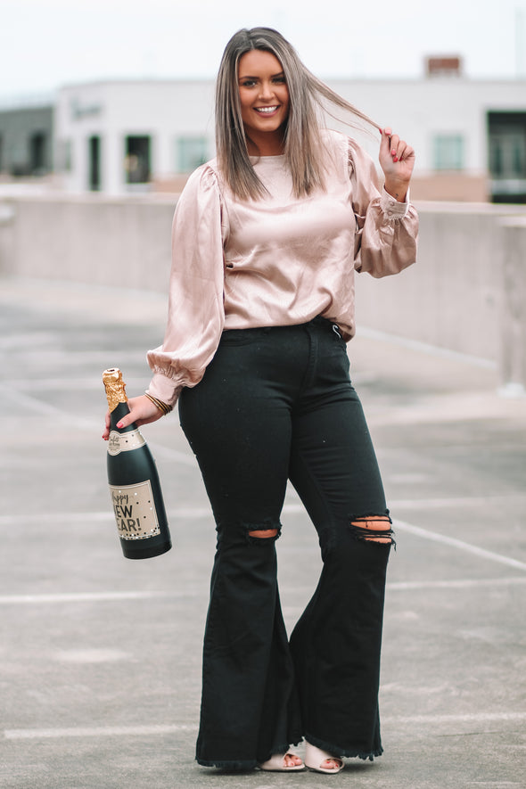 Gold Satin Puff Sleeve Blouse