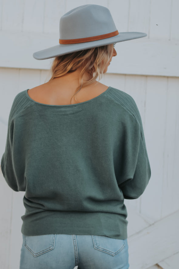 Emerald Ribbed V Neck Sweater