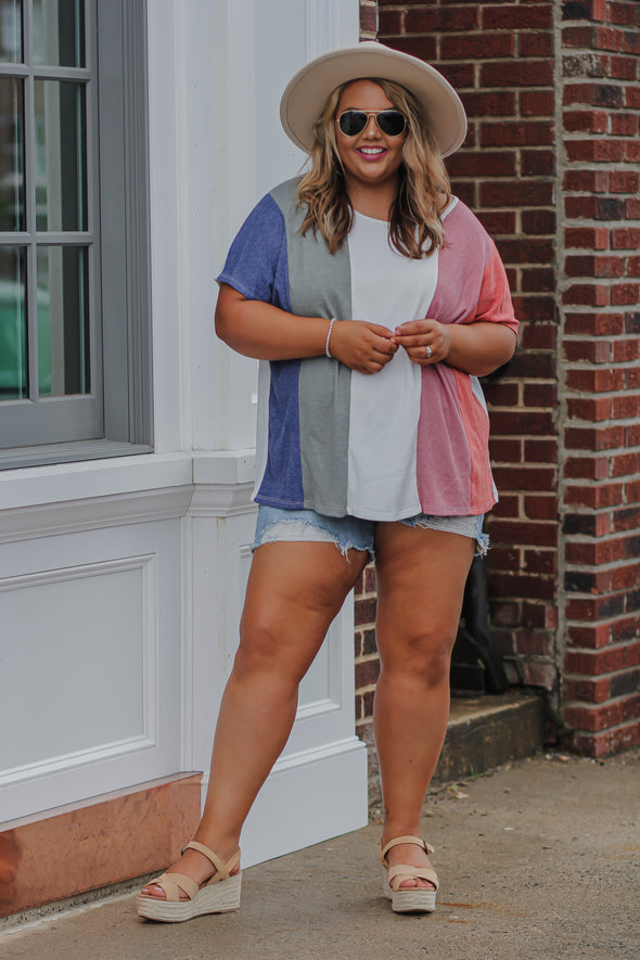 Multi Color Block Short Sleeve Top In Regular & Curvy