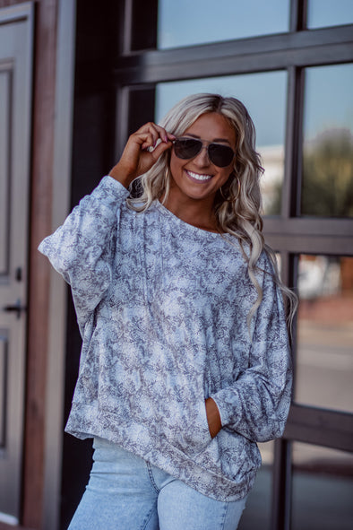 Heather Grey Snake Print Pullover Banded Top