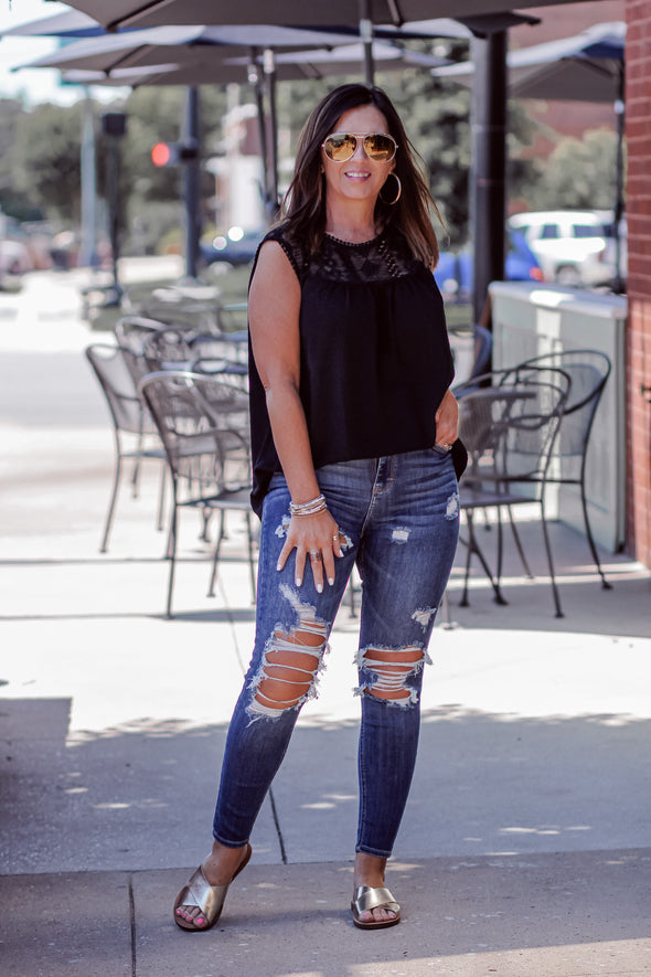 Black Lace Detail Sleeveless Top