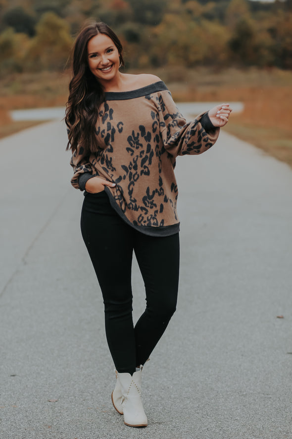 Mocha Leopard Soft Knit Twist Back Top