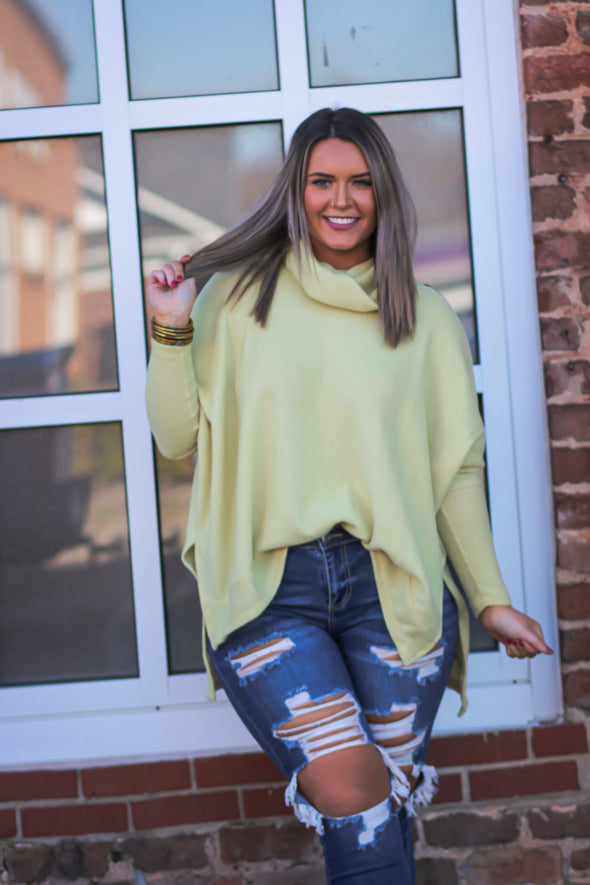 Dusty Yellow Brushed Knit Cowl Neck Top