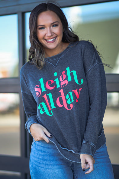 Sleigh All Day Charcoal Burnout Pullover