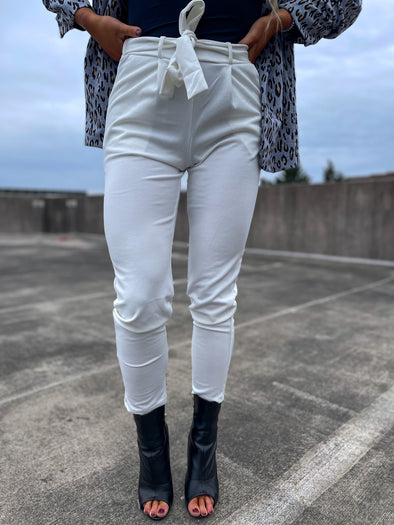 Ivory Front Tie Woven Pants