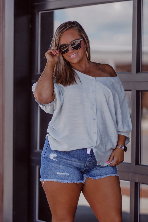 Sage Button Down Top with Twist Back in Regular & Curvy