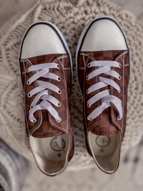 Brown Checkered Lace Up Sneaker