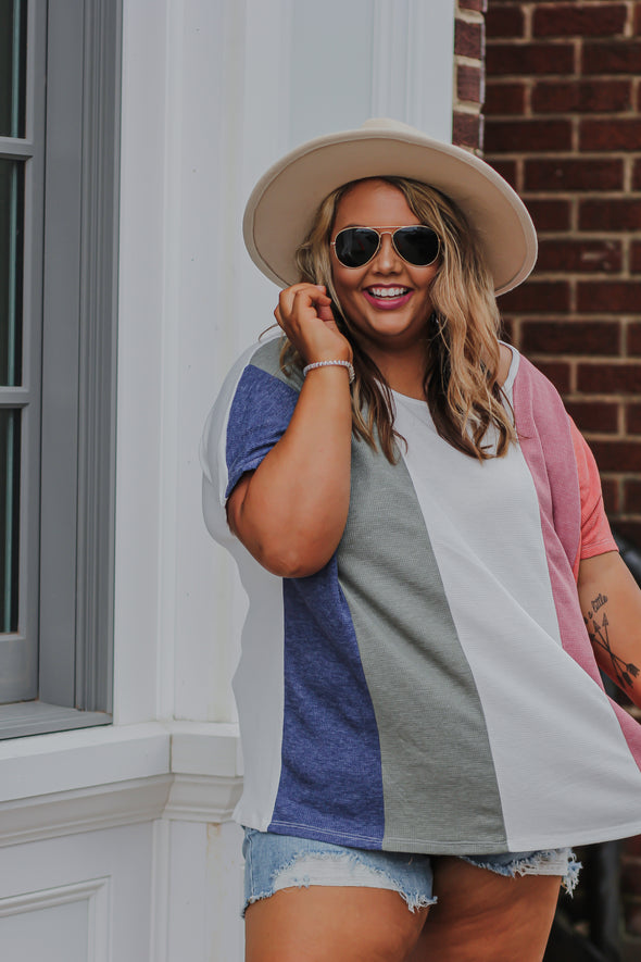 Multi Color Block Short Sleeve Top In Regular & Curvy