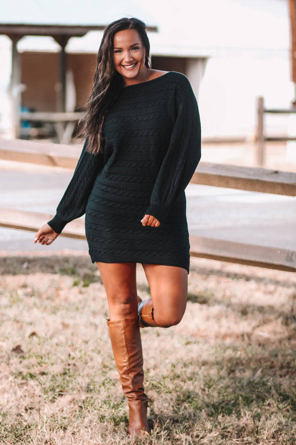 Black Cable Knit Sweater Dress