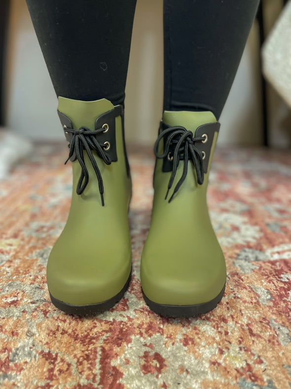 Roma Chelsea Lace Matte Olive Rain Boots