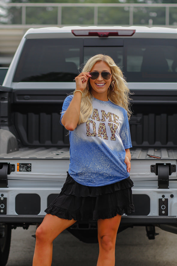 Blue Game Day Bleached Graphic Tee