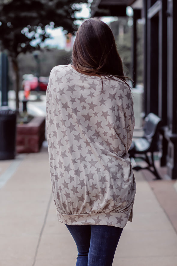 STOREFRONT Ivory & Taupe Star Banded Pullover