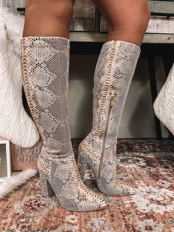 The Ray Boot in Tan Snake