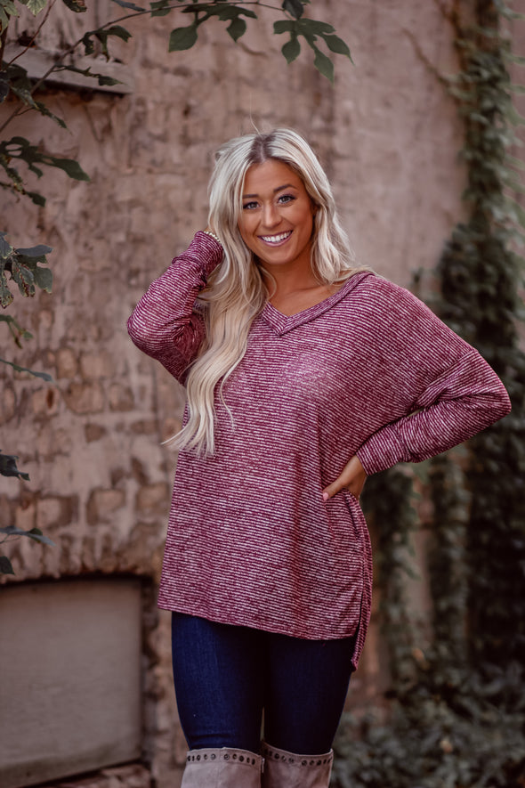 Wine Two Tone Lightweight V Neck Top