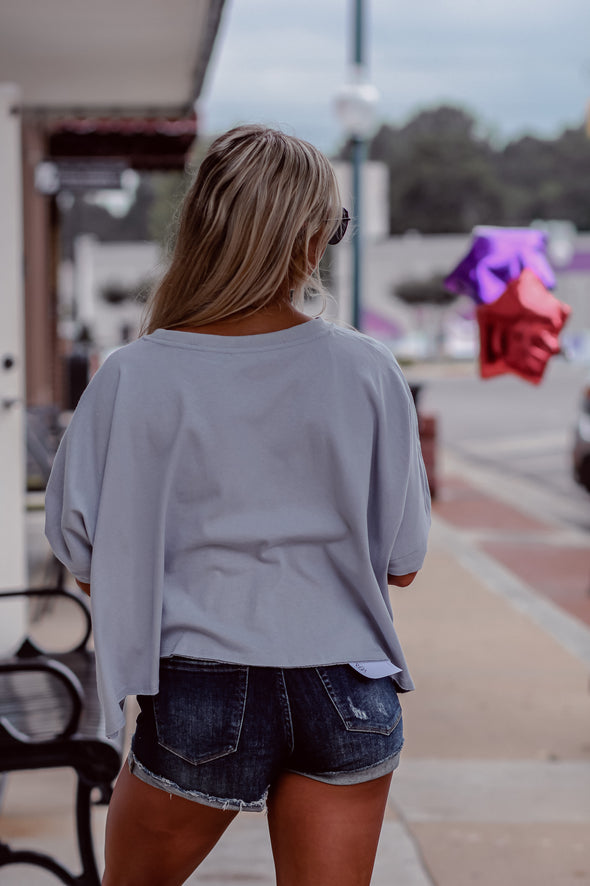 Dusty Blue Dolman Short Sleeve Top