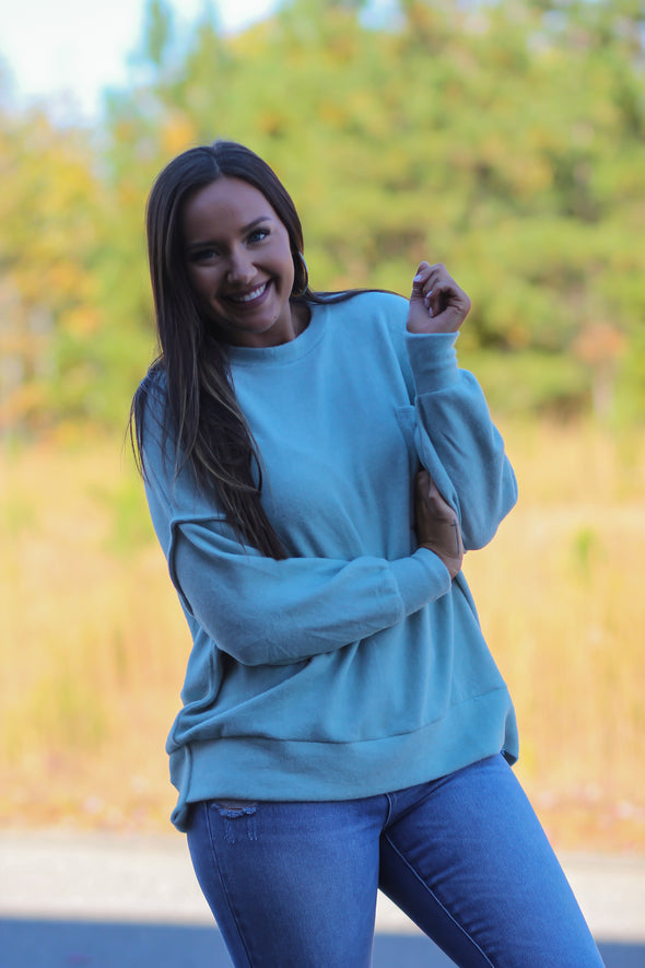 Dusty Sage Brushed Front Pocket Sweater