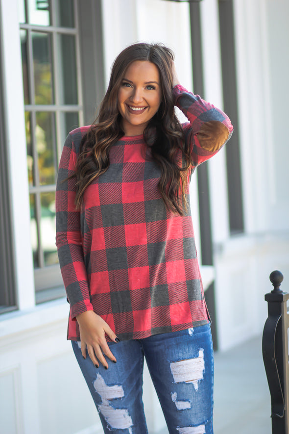 Red Buffalo Plaid Button Detail Top In Regular & Curvy