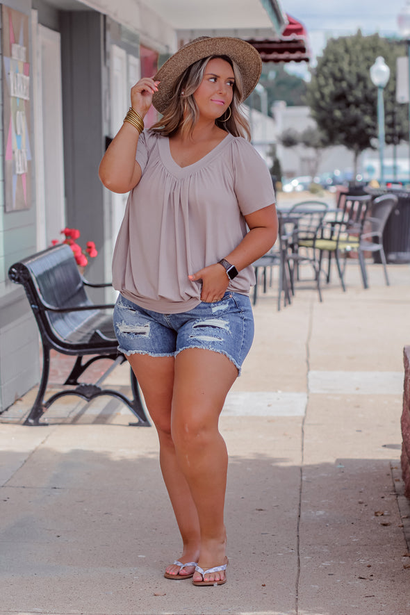 Mocha V Neck Banded Top