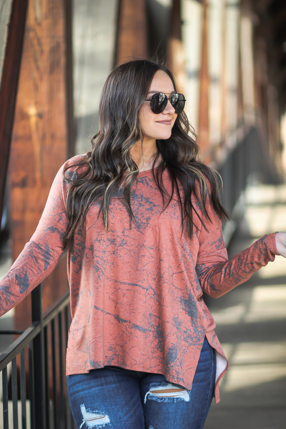 Brick Splatter Detail Dolman Sleeve Top