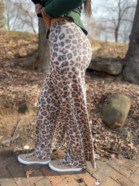 Leopard French Terry Wide Leg Pants