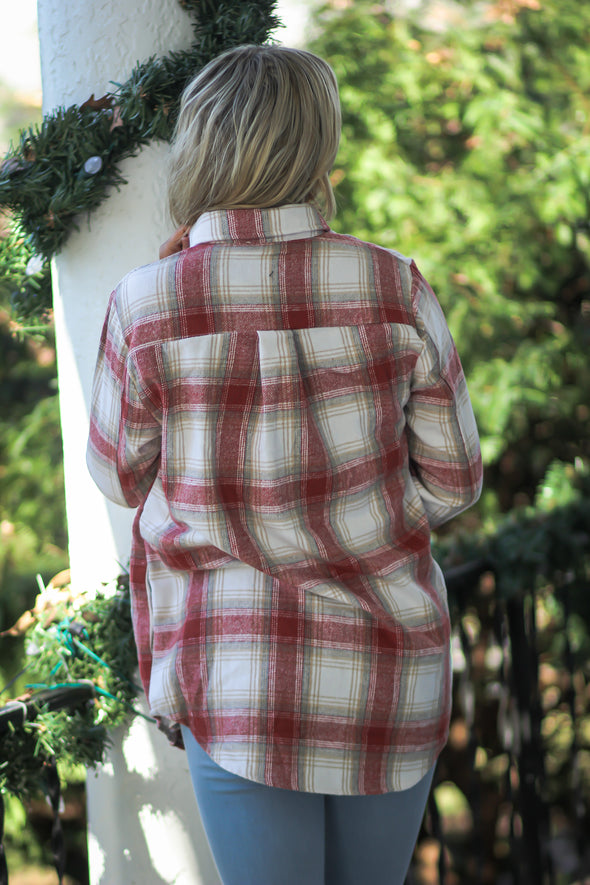 Red Plaid Button Down Shacket