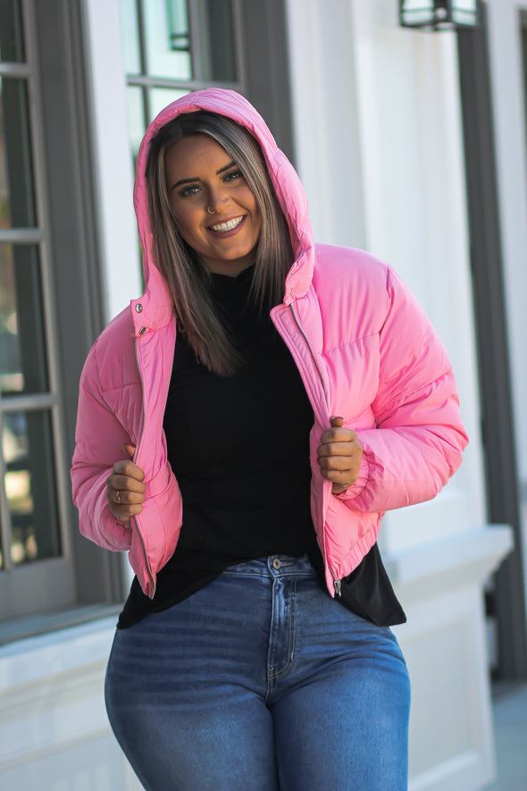 Hot Pink Hooded Puffer Jacket