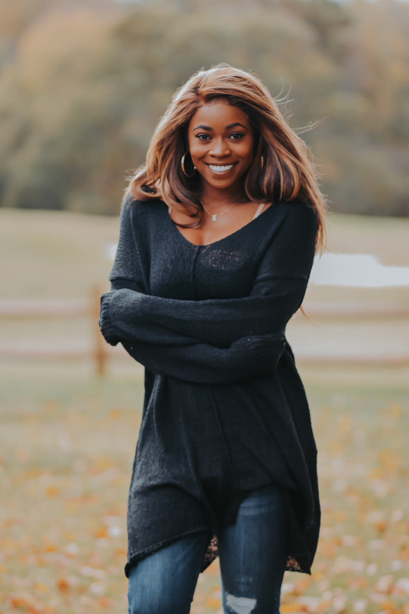 Black Knit Long Sleeve Tunic Sweater