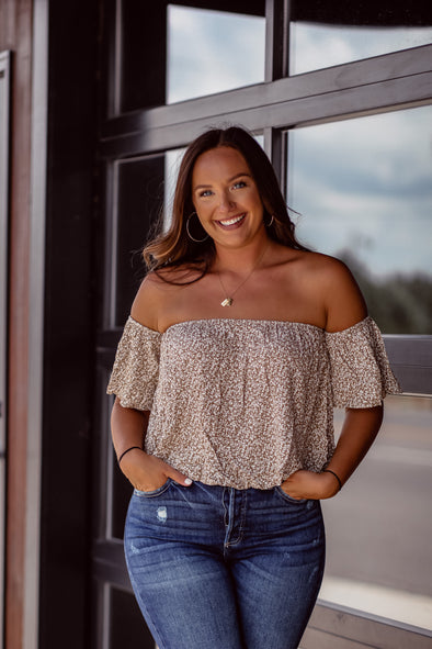 Taupe Ditsy Floral Off Shoulder Top