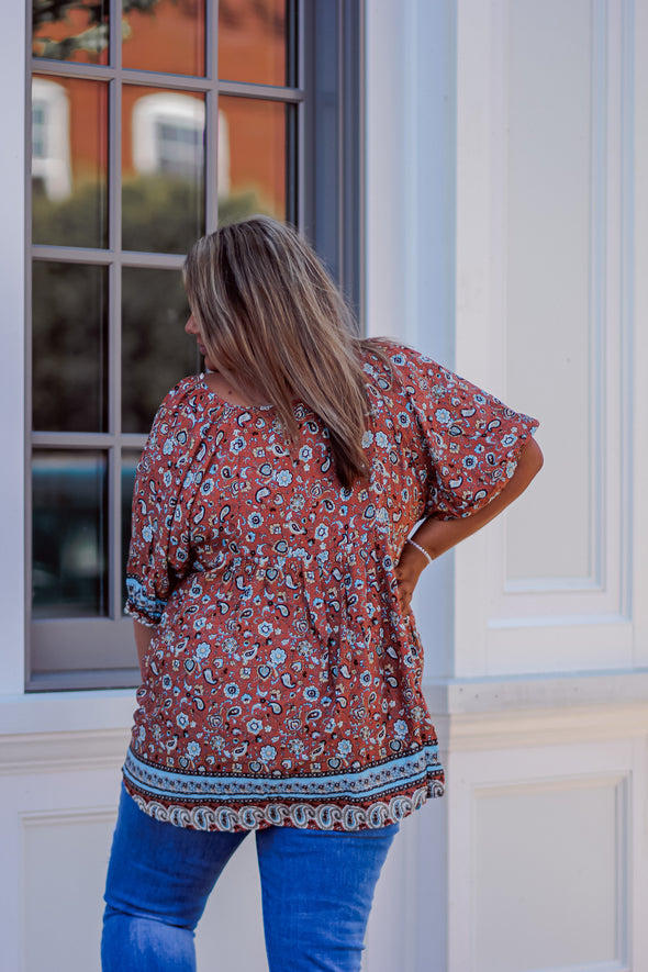 Clay Paisley Front Tie Tunic Top