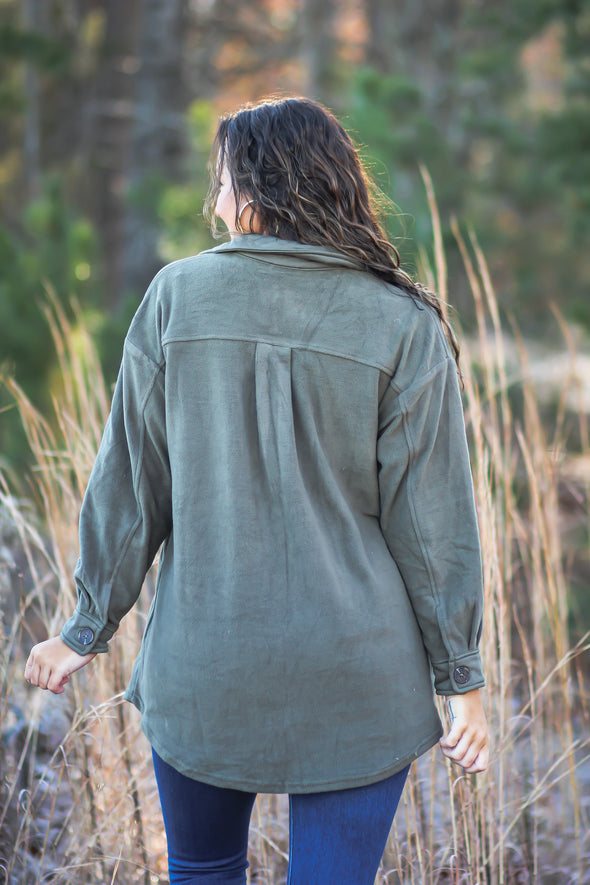 Olive Soft Knit Button Down Shacket
