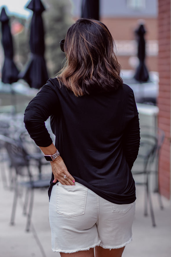 Black Cutout Neck Pocket Top