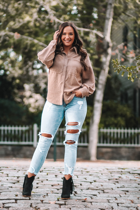 Mocha Button Down Cozy Shacket