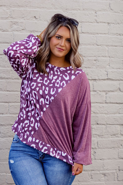 Sangria & Ivory Leopard Color Block Long Sleeve Top