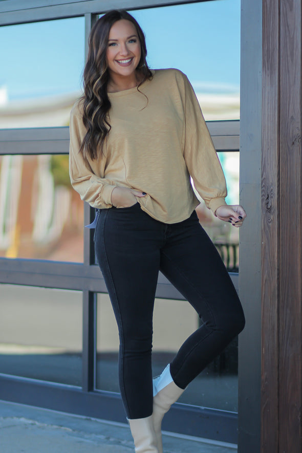 Marigold Open Back Long Sleeve Top In Regular & Curvy